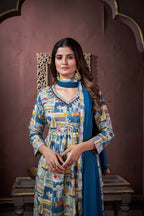 Jyoti Fashion Women's Navy Blue Rayon Floral Print with Handwork Designer Kurta Set with Dupatta | Grocsy