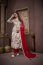 Jyoti Fashion Women's Maroon Rayon Floral Print with Handwork Designer Kurta Set with Dupatta | Grocsy