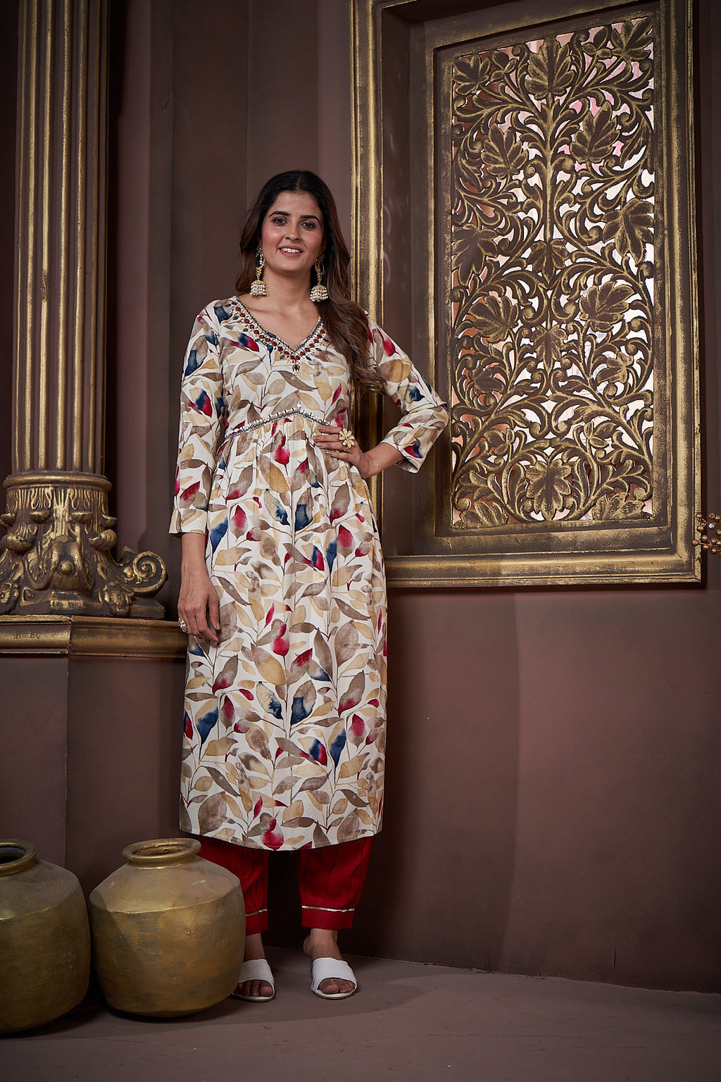 Jyoti Fashion Women's Maroon Rayon Floral Print with Handwork Designer Kurta Set with Dupatta | Grocsy