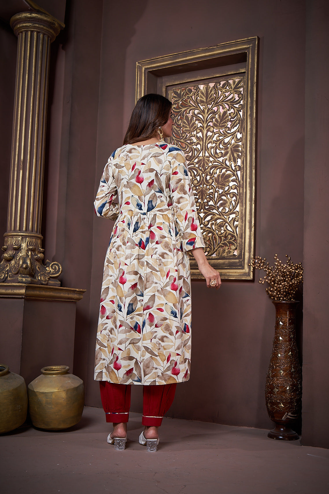 Jyoti Fashion Women's Maroon Rayon Floral Print with Handwork Designer Kurta Set with Dupatta | Grocsy