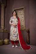 Jyoti Fashion Women's Maroon Rayon Floral Print with Handwork Designer Kurta Set with Dupatta | Grocsy