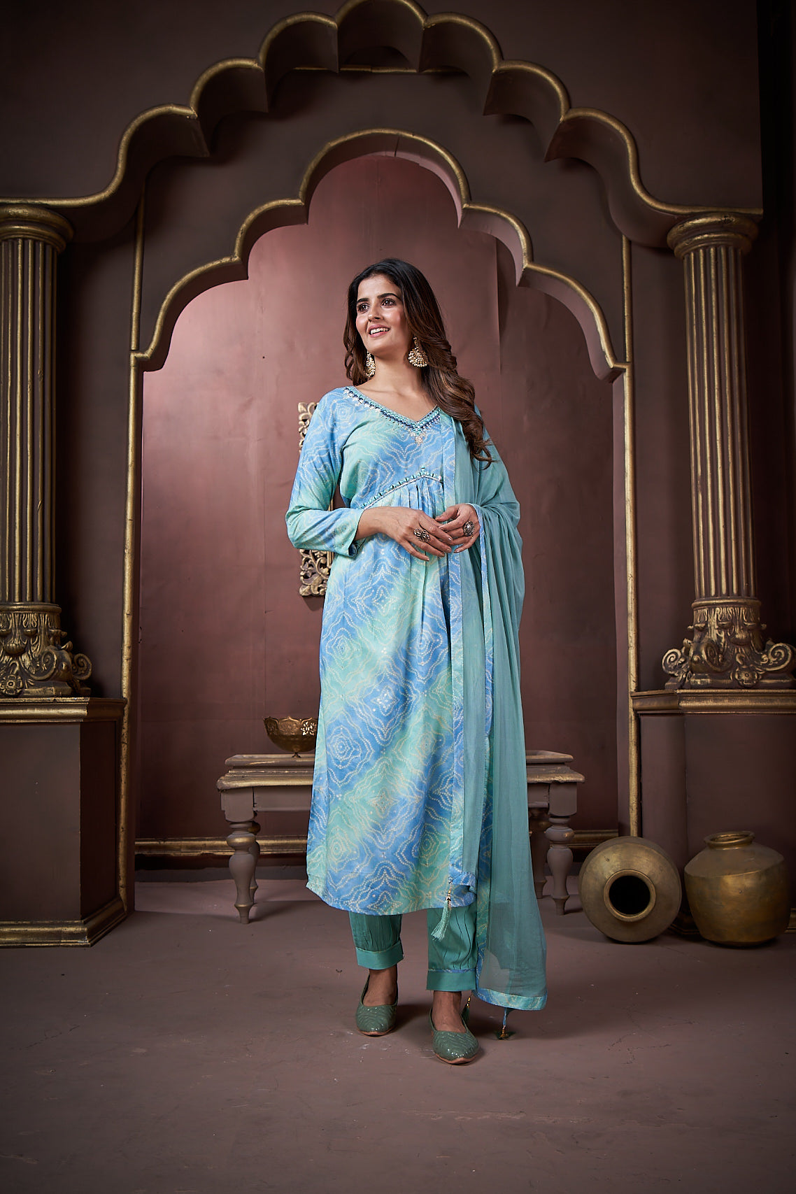 Jyoti Fashion Women's Sky Blue Rayon Floral Print with Handwork Designer Kurta Set with Dupatta | Grocsy