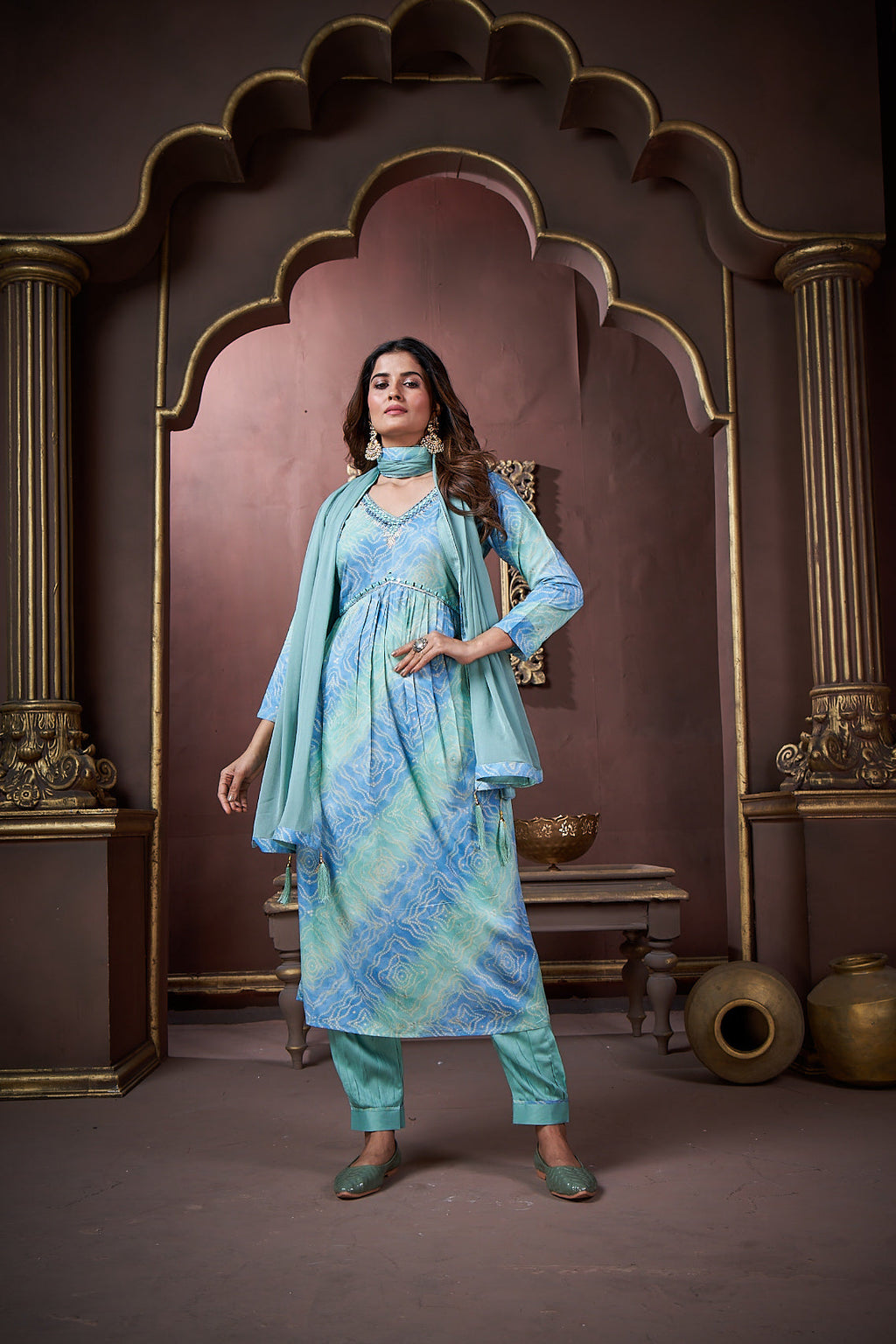 Jyoti Fashion Women's Sky Blue Rayon Floral Print with Handwork Designer Kurta Set with Dupatta | Grocsy