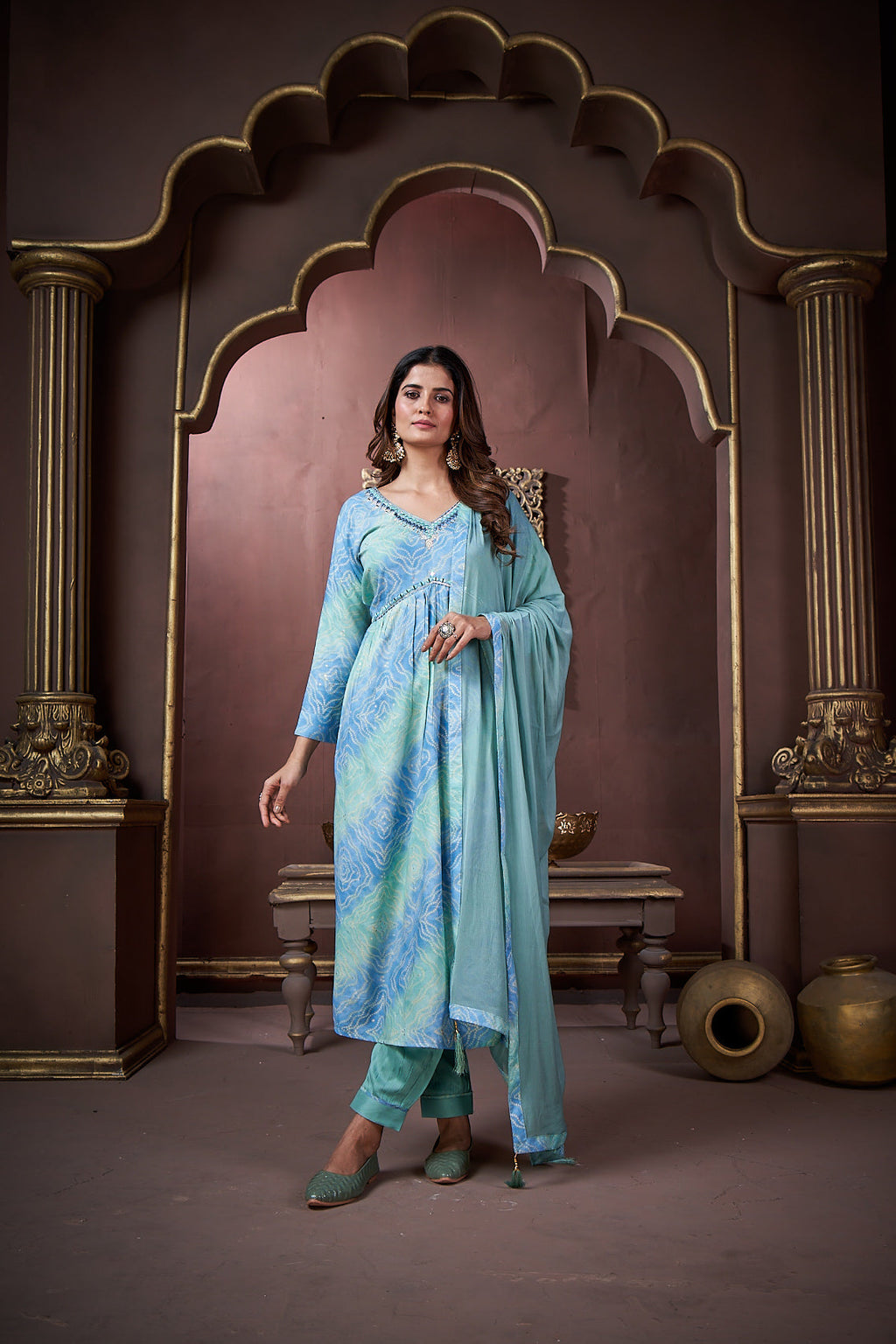Jyoti Fashion Women's Sky Blue Rayon Floral Print with Handwork Designer Kurta Set with Dupatta | Grocsy