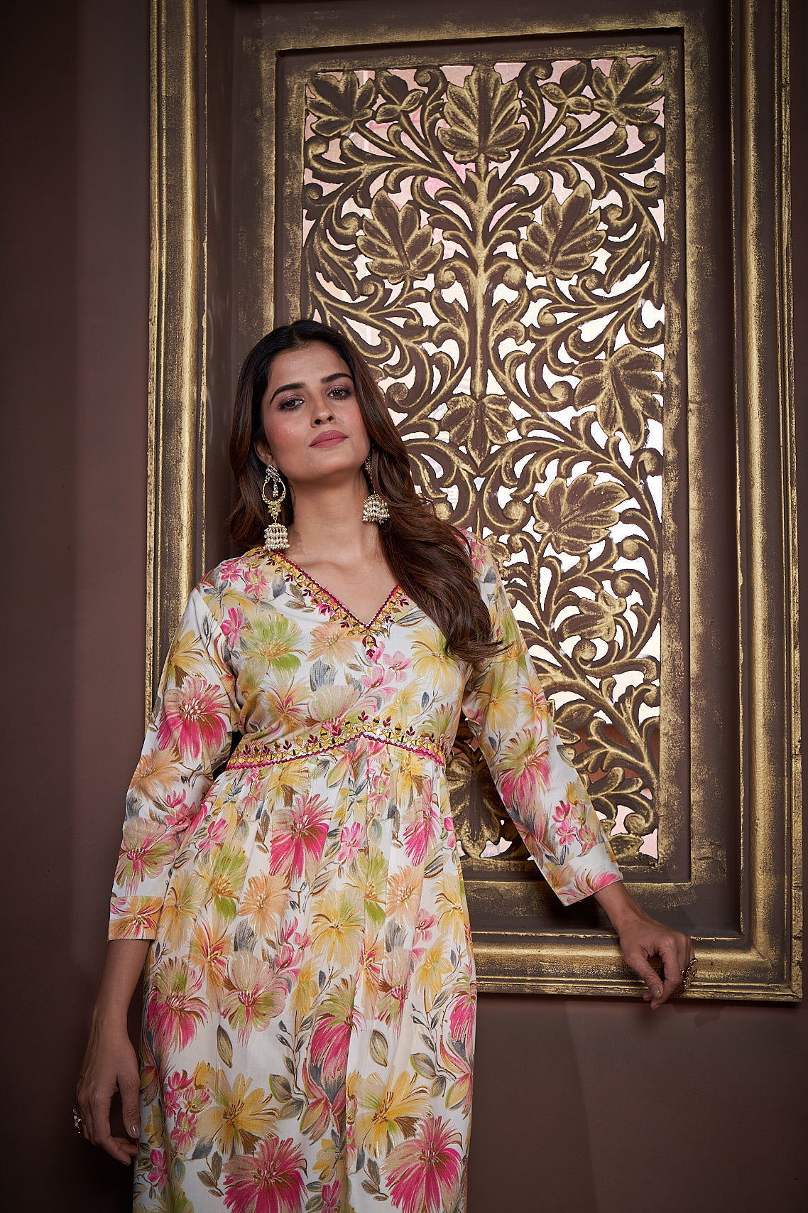Jyoti Fashion Women's Yellow Rayon Floral Print with Handwork Designer Kurta Set with Dupatta | Grocsy
