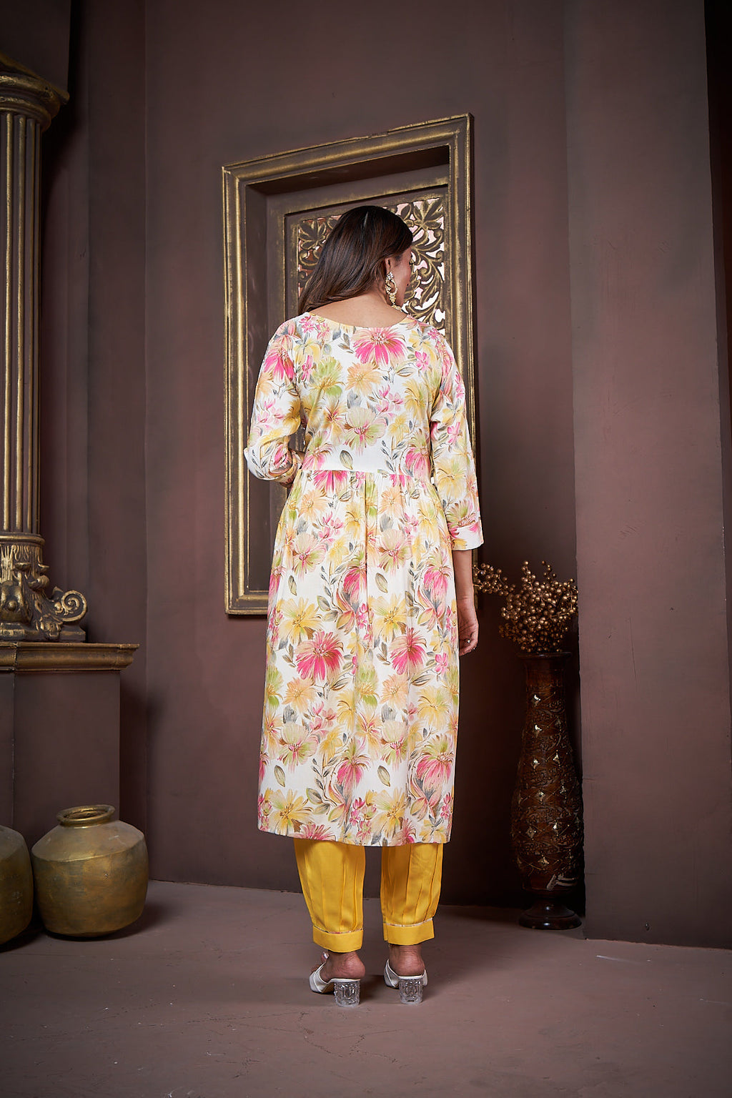 Jyoti Fashion Women's Yellow Rayon Floral Print with Handwork Designer Kurta Set with Dupatta | Grocsy