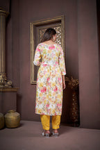 Jyoti Fashion Women's Yellow Rayon Floral Print with Handwork Designer Kurta Set with Dupatta | Grocsy
