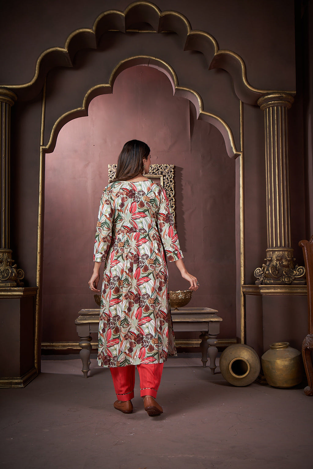Jyoti Fashion Women's Red Rayon Floral Print with Handwork Designer Kurta Set with Dupatta | Grocsy