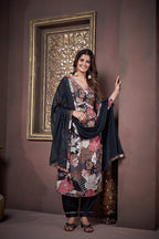 Jyoti Fashion Women's Black Rayon Floral Print with Handwork Designer Kurta Set with Dupatta | Grocsy