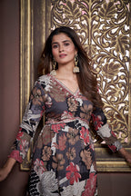 Jyoti Fashion Women's Black Rayon Floral Print with Handwork Designer Kurta Set with Dupatta | Grocsy