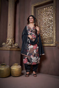 Jyoti Fashion Women's Black Rayon Floral Print with Handwork Designer Kurta Set with Dupatta | Grocsy