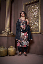 Jyoti Fashion Women's Black Rayon Floral Print with Handwork Designer Kurta Set with Dupatta | Grocsy