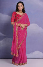 Jyoti Fashion Women's Rani Pink Coding Sequence Georgette Saree with Blouse | Grocsy