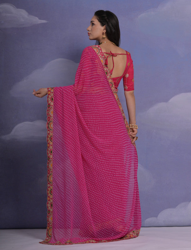 Jyoti Fashion Women's Rani Pink Coding Sequence Georgette Saree with Blouse | Grocsy