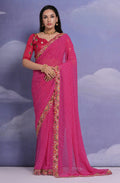 Jyoti Fashion Women's Rani Pink Coding Sequence Georgette Saree with Blouse | Grocsy
