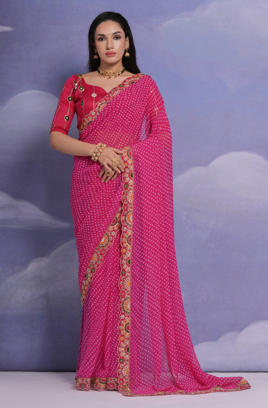 Jyoti Fashion Women's Rani Pink Coding Sequence Georgette Saree with Blouse | Grocsy