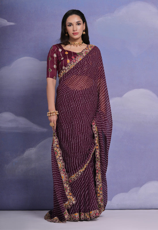 Jyoti Fashion Women's Wine Coding Sequence Georgette Saree with Blouse | Grocsy