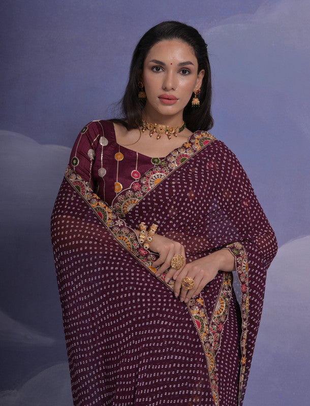 Jyoti Fashion Women's Wine Coding Sequence Georgette Saree with Blouse | Grocsy