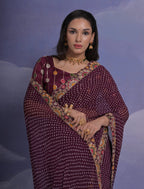 Jyoti Fashion Women's Wine Coding Sequence Georgette Saree with Blouse | Grocsy