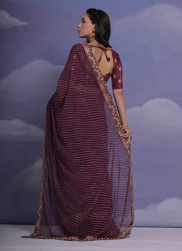 Jyoti Fashion Women's Wine Coding Sequence Georgette Saree with Blouse | Grocsy