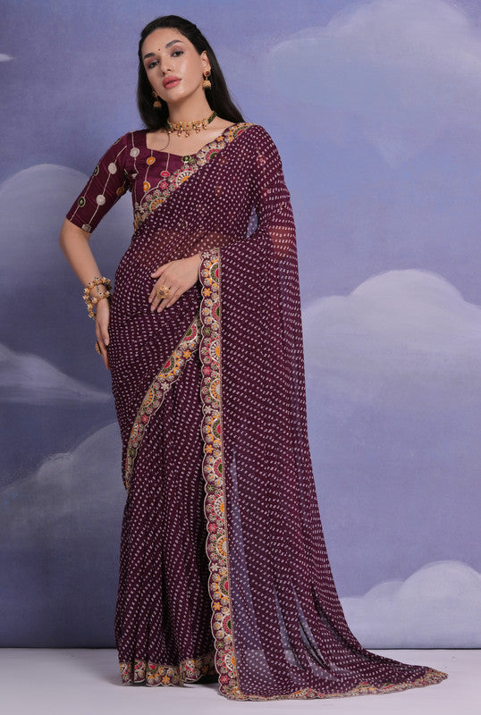 Jyoti Fashion Women's Wine Coding Sequence Georgette Saree with Blouse | Grocsy