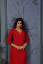 Jyoti Fashion Women's Red Cotton Handwork Designer Kurta Only | Grocsy