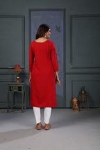 Jyoti Fashion Women's Red Cotton Handwork Designer Kurta Only | Grocsy