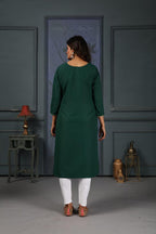 Jyoti Fashion Women's Green Cotton Handwork Designer Kurta Only | Grocsy