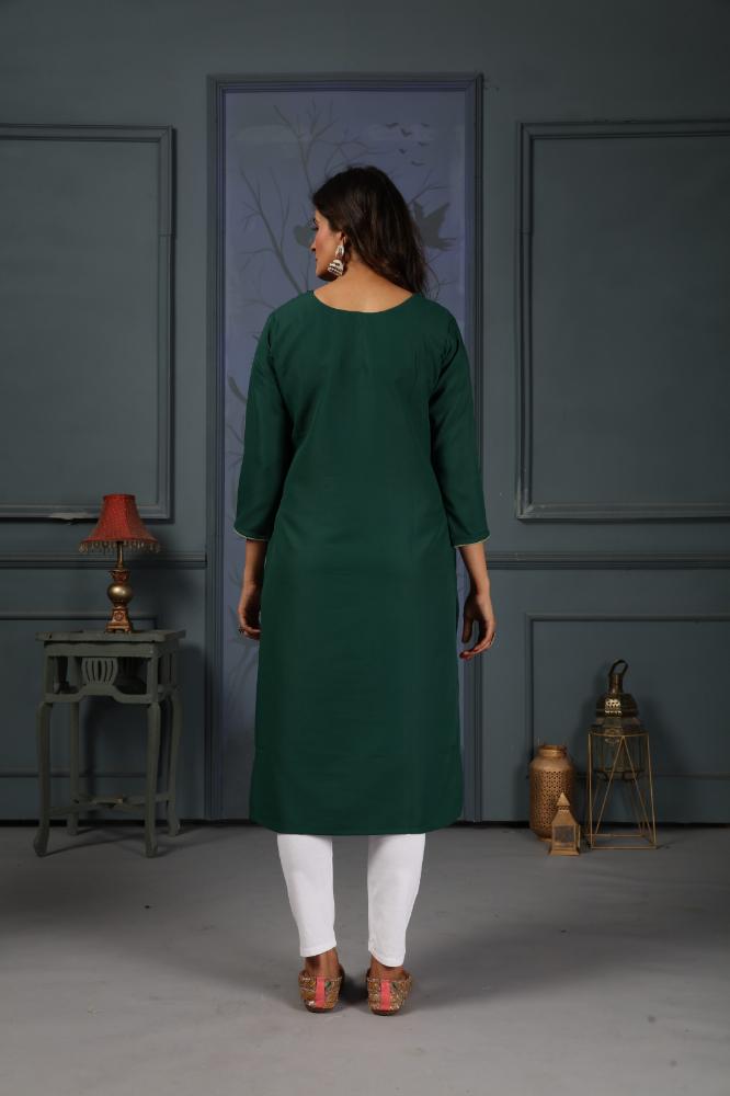 Jyoti Fashion Women's Green Cotton Handwork Designer Kurta Only | Grocsy