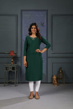 Jyoti Fashion Women's Green Cotton Handwork Designer Kurta Only | Grocsy