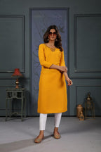 Jyoti Fashion Women's Yellow Cotton Handwork Designer Kurta Only | Grocsy