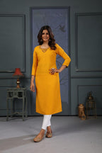 Jyoti Fashion Women's Yellow Cotton Handwork Designer Kurta Only | Grocsy