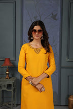 Jyoti Fashion Women's Yellow Cotton Handwork Designer Kurta Only | Grocsy