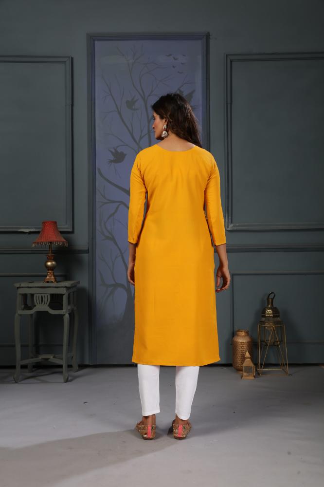 Jyoti Fashion Women's Yellow Cotton Handwork Designer Kurta Only | Grocsy