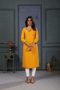 Jyoti Fashion Women's Yellow Cotton Handwork Designer Kurta Only | Grocsy