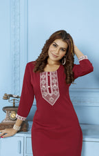 Jyoti Fashion Women's Maroon Rinkal Cotton Embroidered Designer Kurta with Bottom | Grocsy