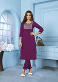 Jyoti Fashion Women's Wine Rinkal Cotton Embroidered Designer Kurta with Bottom | Grocsy