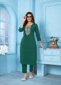 Jyoti Fashion Women's Bottle Green Rinkal Cotton Embroidered Designer Kurta with Bottom | Grocsy