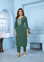 Jyoti Fashion Women's Bottle Green Rinkal Cotton Embroidered Designer Kurta with Bottom | Grocsy