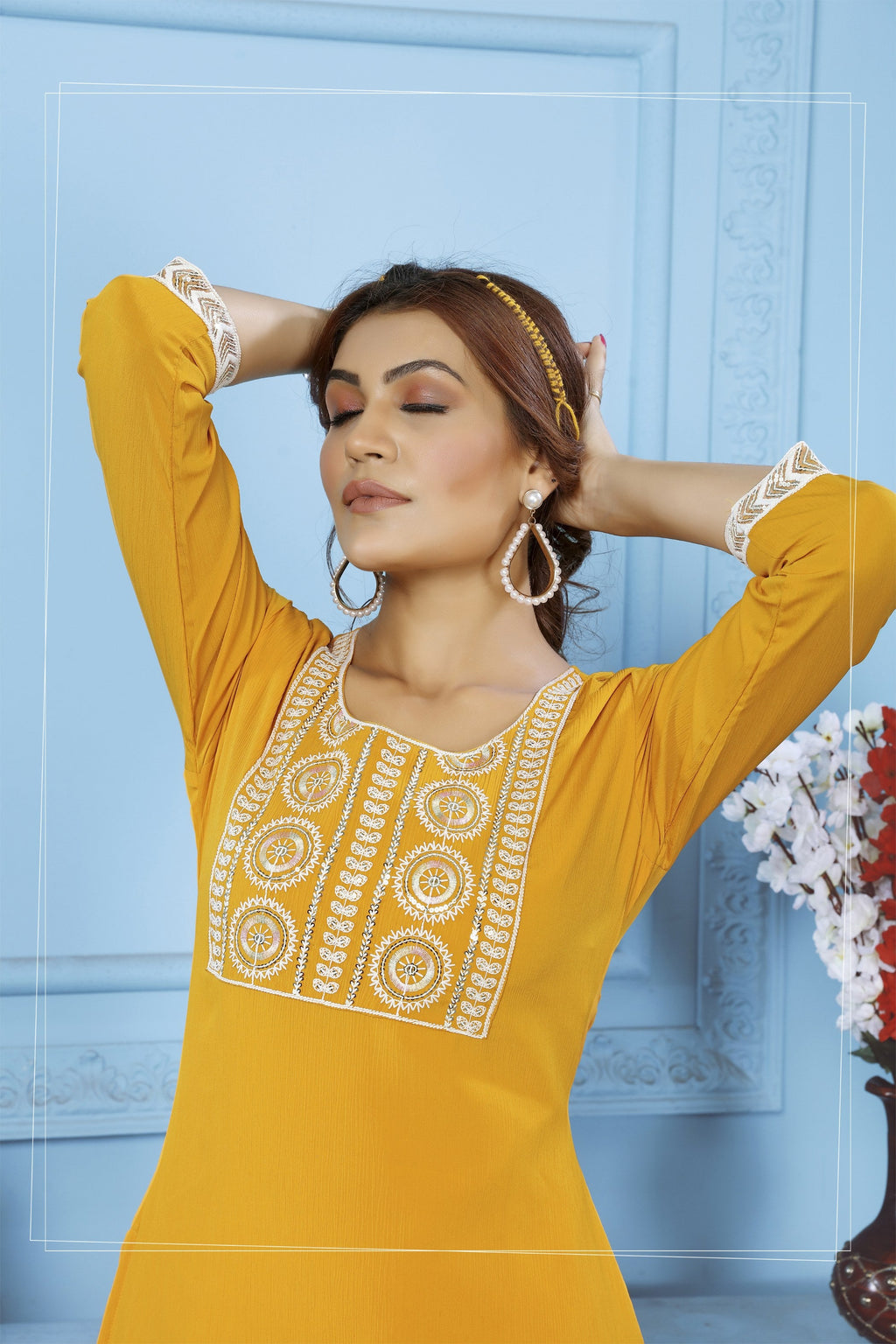 Jyoti Fashion Women's Yellow Rinkal Cotton Embroidered Designer Kurta with Bottom | Grocsy