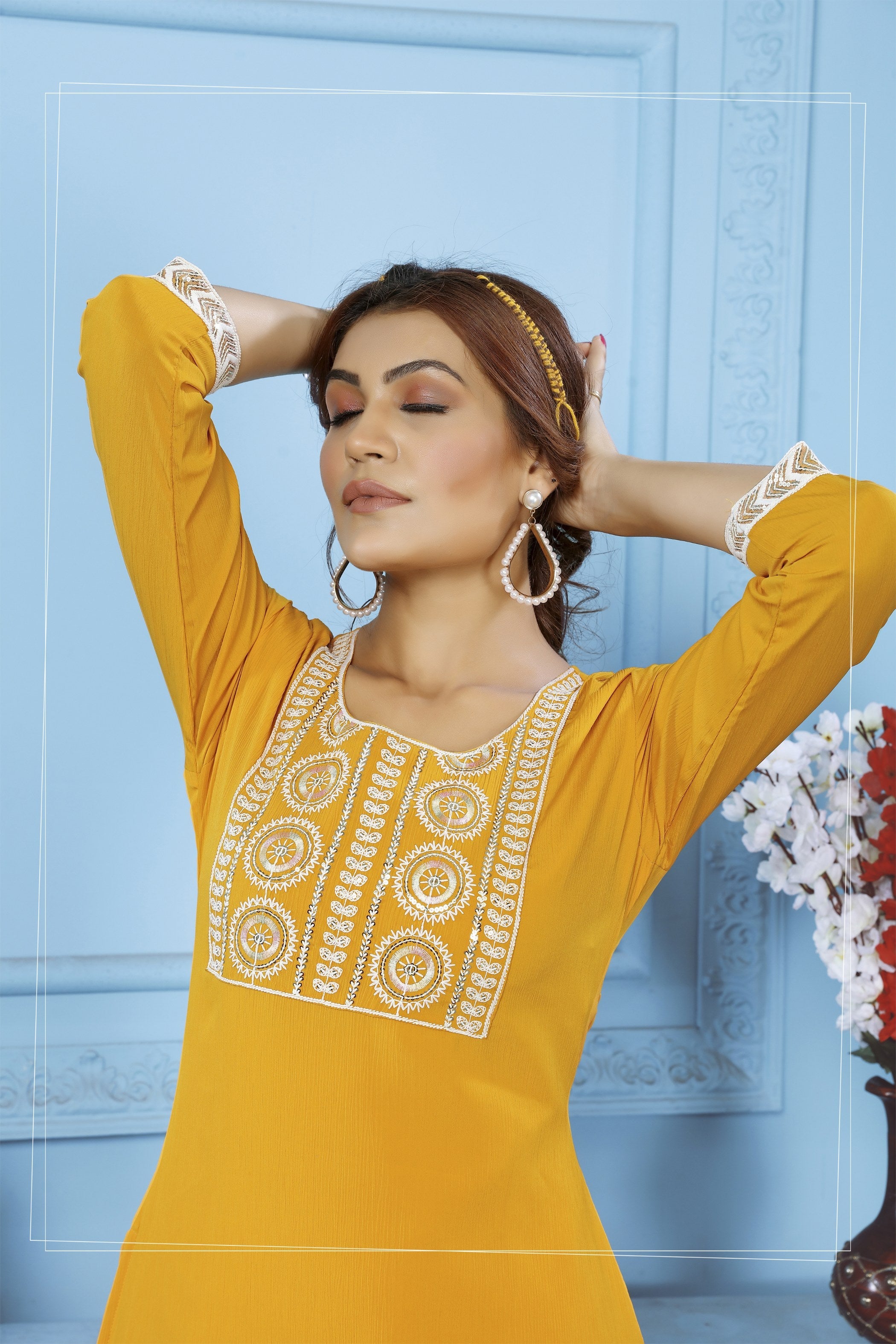 Jyoti Fashion Women's Yellow Rinkal Cotton Embroidered Designer Kurta with Bottom | Grocsy