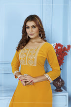 Jyoti Fashion Women's Yellow Rinkal Cotton Embroidered Designer Kurta with Bottom | Grocsy
