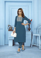 Jyoti Fashion Women's Teal Rinkal Cotton Embroidered Designer Kurta with Bottom | Grocsy