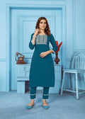 Jyoti Fashion Women's Teal Rinkal Cotton Embroidered Designer Kurta with Bottom | Grocsy