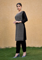 Jyoti Fashion Women's Black Faux Georgette Chikan Embroidery Designer Kurta with Bottom | Grocsy