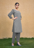 Jyoti Fashion Women's Grey Faux Georgette Chikan Embroidery Designer Kurta with Bottom | Grocsy