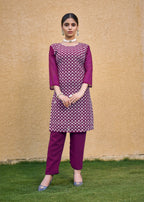 Jyoti Fashion Women's Wine Faux Georgette Chikan Embroidery Designer Kurta with Bottom | Grocsy