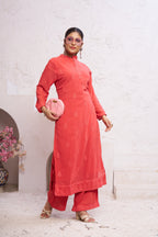 Jyoti Fashion Women's Orange Faux Georgette Embroidered Designer Kurta with Bottom | Grocsy
