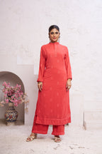 Jyoti Fashion Women's Orange Faux Georgette Embroidered Designer Kurta with Bottom | Grocsy