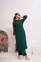 Jyoti Fashion Women's Bottle Green Faux Georgette Embroidered Designer Kurta with Bottom | Grocsy